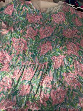 Floral Pink & Green Cotton Blend Dress Top